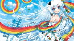 Leaves Anime dress blue hair long hair anime girls blue eyes