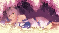 Leaves anime girls green eyes vocaloid open mouth purple hair 