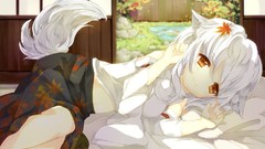 Leaves anime girls indoors touhou animal ears inubashiri momiji 