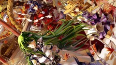 Leaves anime girls kochiya sanae touhou moriya suwako yasaka 