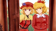 Leaves Anime hats red eyes fruits blondes long hair anime girls 