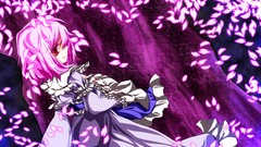 Leaves Anime red eyes kimono pink hair anime girls short hair 