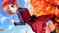 Leaves autumn brown blush blue eyes short hair underwear panties