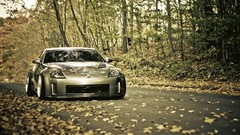 Leaves autumn cars roads vehicles nissan 350z