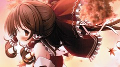 Leaves autumn close-up red eyes Ribbons faces bows blush long 