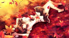 Leaves autumn hats skirts brunettes school uniforms short hair 