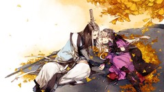 Leaves autumn long hair artwork Ibuki Satsuki