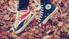 Leaves autumn sneakers legs