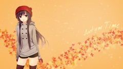 Leaves autumn text orange hats Shorts gloves long hair anime 