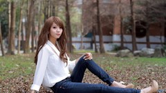 Leaves autumn woman asians