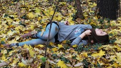 Leaves autumn woman brunettes forests fallen leaves girls in 