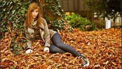 Leaves autumn woman Converse brunettes leggings fallen leaves