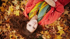 Leaves autumn woman outdoors smiling brunettes models