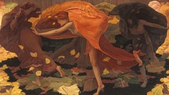 Leaves autumn woman paintings classic art Ernest Bieler