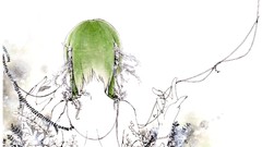 Leaves back monochrome shirts anime girls short hair vocaloid 