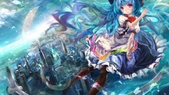 Leaves blue clouds Birds peach dress hats flying red eyes 