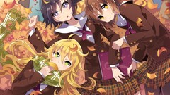 Leaves Books Anime skirts scarfs anime girls school uniforms 