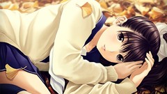 Leaves brown eyes brunettes uniforms ponytails