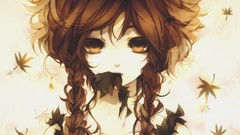 Leaves brown maple-leaf faces long hair anime girls brown eyes 