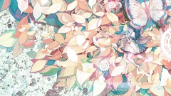 Leaves Butterflies dress gears long hair barefoot anime girls