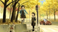 Leaves cars dress socks anime girls boots vehicles short hair 