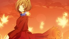 Leaves clouds autumn dress goddess crops red dress blondes 