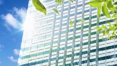 Leaves clouds modern architecture buildings sunlight digital art