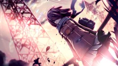 Leaves clouds outdoors skirts scarfs anime girls skies purple 