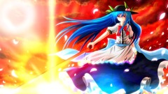 Leaves clouds weapons feathers dress hats red eyes Swords blue 