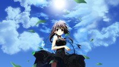 Leaves clouds woman artists long hair anime girls brunettes 