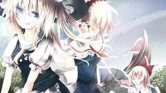 Leaves dolls Anime Shanghai Ribbons long hair anime girls blue 