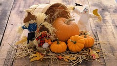 Leaves dolls straw Halloween ghosts pumpkins baskets scarecrow 