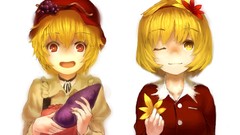 Leaves dress grapes white background hats red eyes fruits 