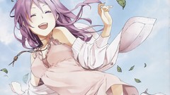 Leaves dress happy jackets smiling long hair closed eyes 