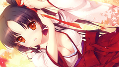 Leaves dress maple-leaf red eyes Ribbons bows skirts long hair 