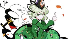 Leaves dress white background hats green eyes short hair green 