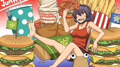 Leaves food Anime ice cream Flags red eyes sandwich fried 