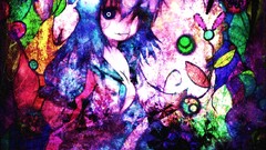 Leaves glass woman broken stained glass smirk cracks multicolor 