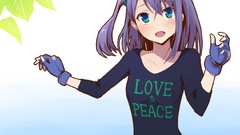 Leaves gloves blush anime girls blue eyes short hair purple hair