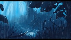 Leaves grass rain Anime dark forest scenic