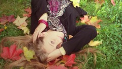 Leaves grass woman blondes lying down teen girls in nature