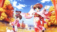 Leaves kimono anime girls Japanese clothes original characters