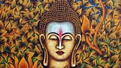 Leaves meditation paintings Buddha faces artwork buddhism lotus 
