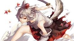 Leaves movement weapons hats white hair maple-leaf red eyes 