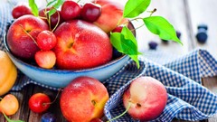 Leaves nature apples Berries cherries fruits