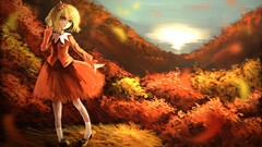 Leaves nature autumn dress socks red eyes red dress outdoors 