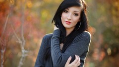 Leaves nature autumn woman asians brunettes piercings models