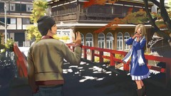 Leaves nature Trees Anime blondes scarfs long hair anime girls 