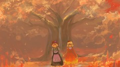 Leaves nature Trees autumn dress hats goddess red eyes red 