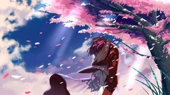 Leaves nature Trees grass clouds Anime dress coat jackets pants 